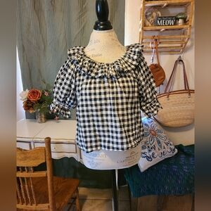 Industry Gingham Blouse - Black and White 100%cotton Size Xs